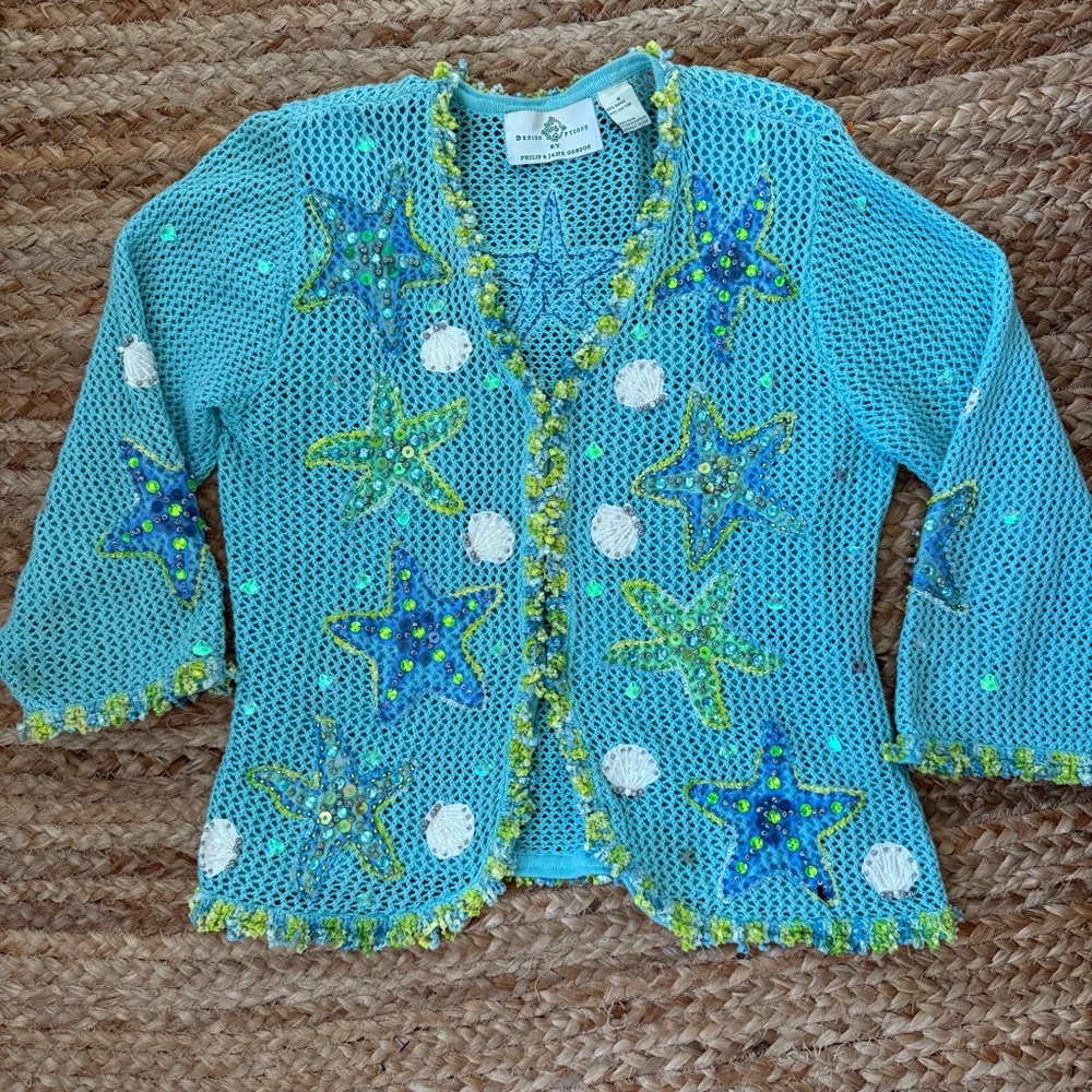 Design Options by Philip & Jane Gordon Size small Blue Beachy knit Sweater - Picture 1 of 8